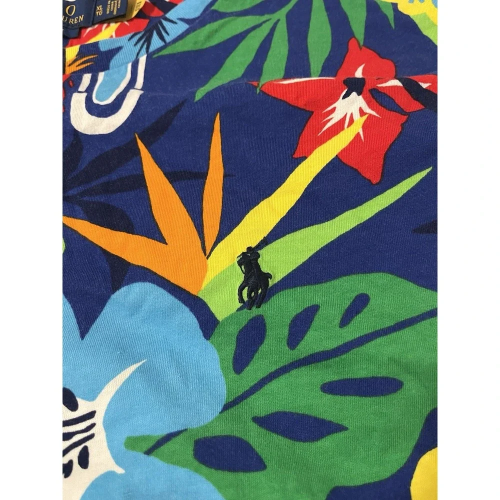 Polo Ralph Lauren Mens XL Floral Tropical Hawaiian Graphic Crew Neck T Shirt